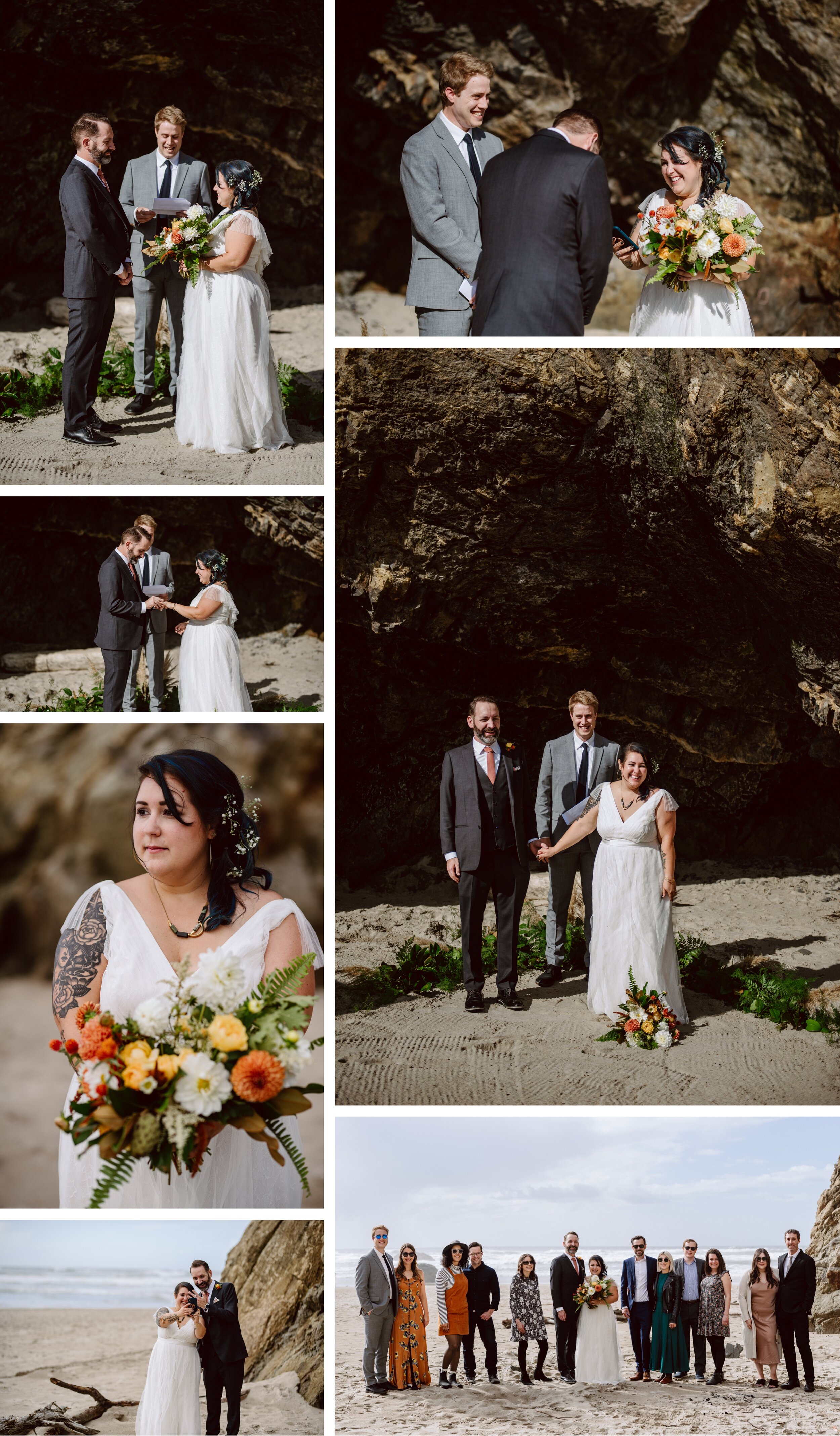 Intimate elopement ceremony on the beach at Hug Point in Oregon