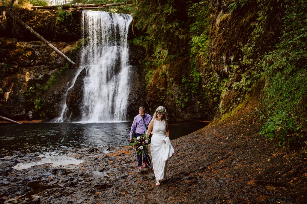 Waterfall elopement at Silver Falls State Park in Oregon