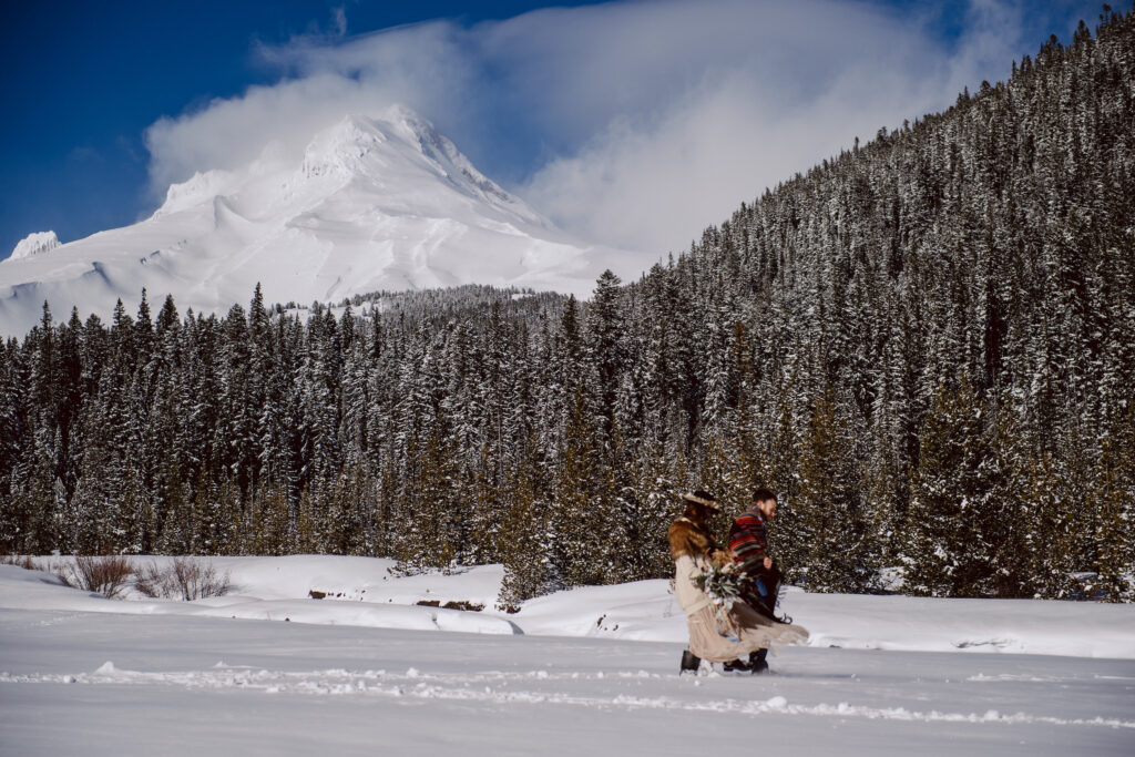 Mount Hood is an incredible location for a snowy winter elopement.